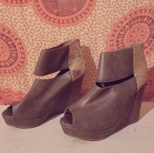 Grey & Gold Ankle Wedges